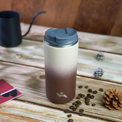 16oz Travel Coffee Mug with Lid, Insulated Stainless Tumbler | Caramel; BPA-free, leak-proof travel mug for hot coffee, iced coffee, office, home, camping, commute & daily use