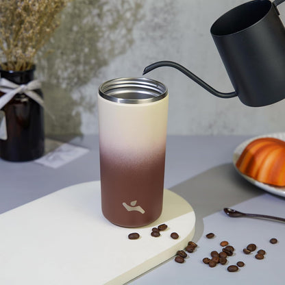 16oz Travel Coffee Mug with Lid, Insulated Stainless Tumbler | Caramel; BPA-free, leak-proof travel mug for hot coffee, iced coffee, office, home, camping, commute & daily use