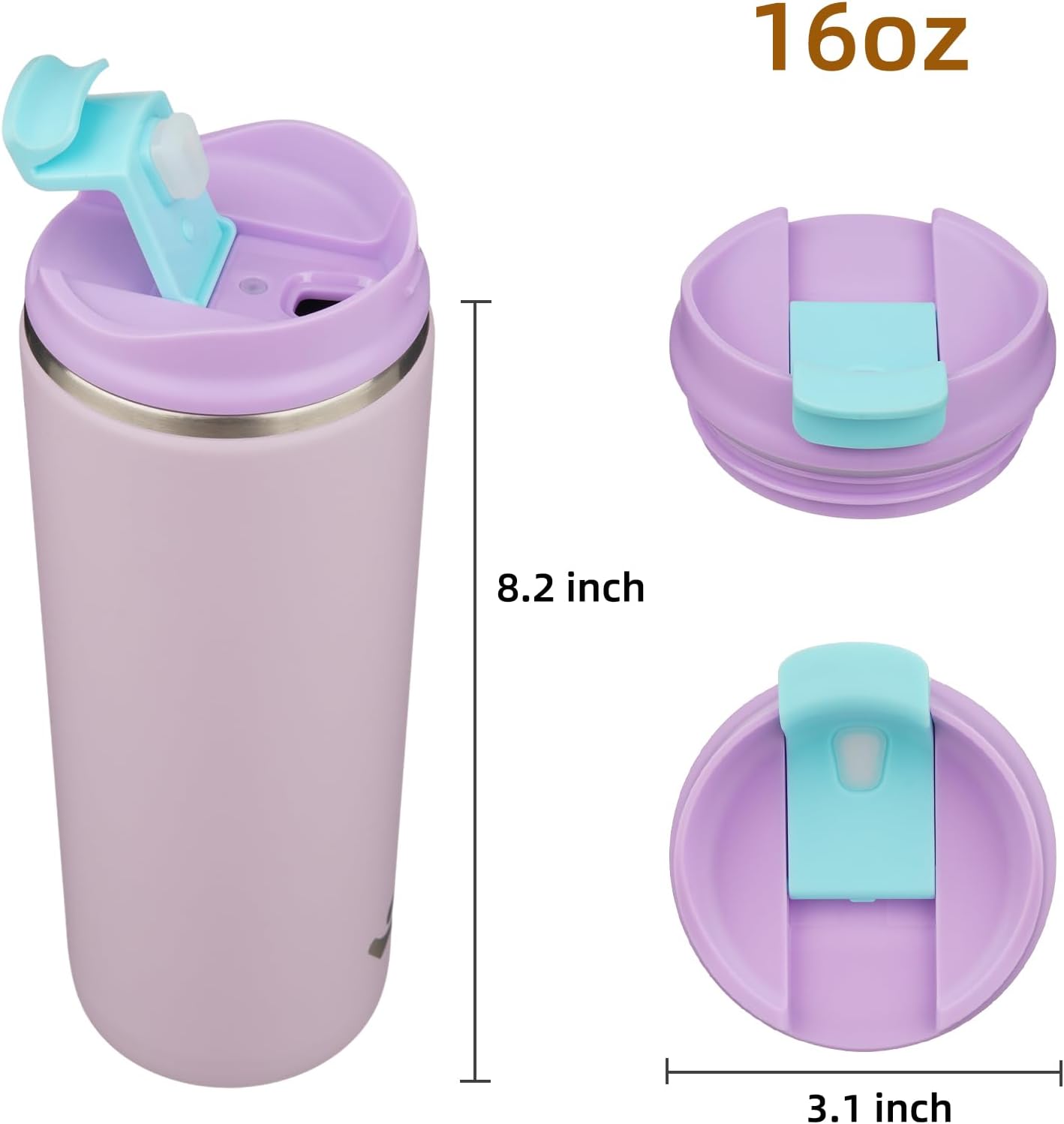 16oz Travel Coffee Mug with Lid, Insulated Stainless Tumbler | Caramel; BPA-free, leak-proof travel mug for hot coffee, iced coffee, office, home, camping, commute & daily use