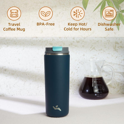 16oz Travel Coffee Mug with Lid, Insulated Stainless Tumbler | Caramel; BPA-free, leak-proof travel mug for hot coffee, iced coffee, office, home, camping, commute & daily use