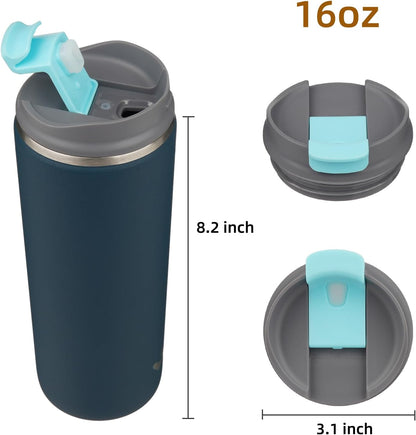 16oz Travel Coffee Mug with Lid, Insulated Stainless Tumbler | Caramel; BPA-free, leak-proof travel mug for hot coffee, iced coffee, office, home, camping, commute & daily use