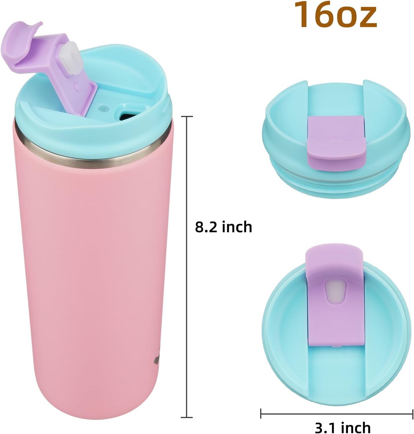 16oz Travel Coffee Mug with Lid, Insulated Stainless Tumbler | Caramel; BPA-free, leak-proof travel mug for hot coffee, iced coffee, office, home, camping, commute & daily use