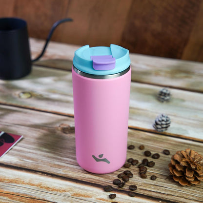 16oz Travel Coffee Mug with Lid, Insulated Stainless Tumbler | Caramel; BPA-free, leak-proof travel mug for hot coffee, iced coffee, office, home, camping, commute & daily use