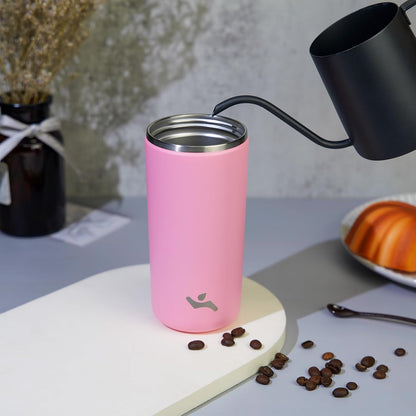 16oz Travel Coffee Mug with Lid, Insulated Stainless Tumbler | Caramel; BPA-free, leak-proof travel mug for hot coffee, iced coffee, office, home, camping, commute & daily use