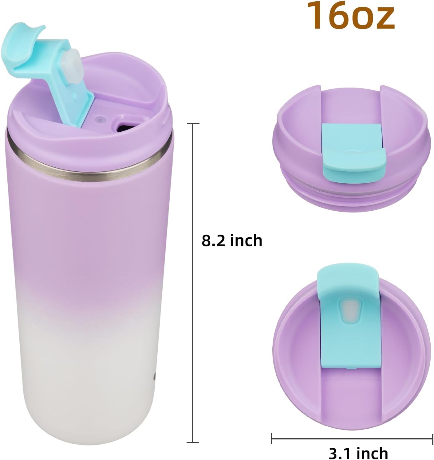 16oz Travel Coffee Mug with Lid, Insulated Stainless Tumbler | Caramel; BPA-free, leak-proof travel mug for hot coffee, iced coffee, office, home, camping, commute & daily use
