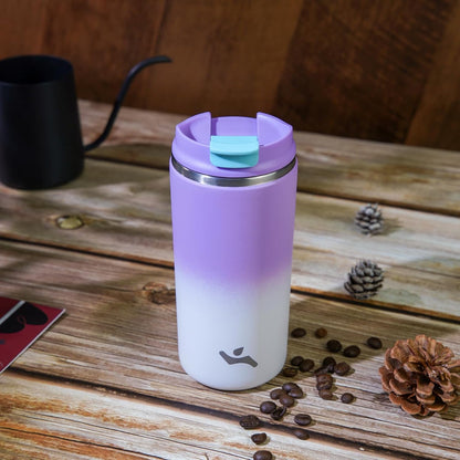 16oz Travel Coffee Mug with Lid, Insulated Stainless Tumbler | Caramel; BPA-free, leak-proof travel mug for hot coffee, iced coffee, office, home, camping, commute & daily use