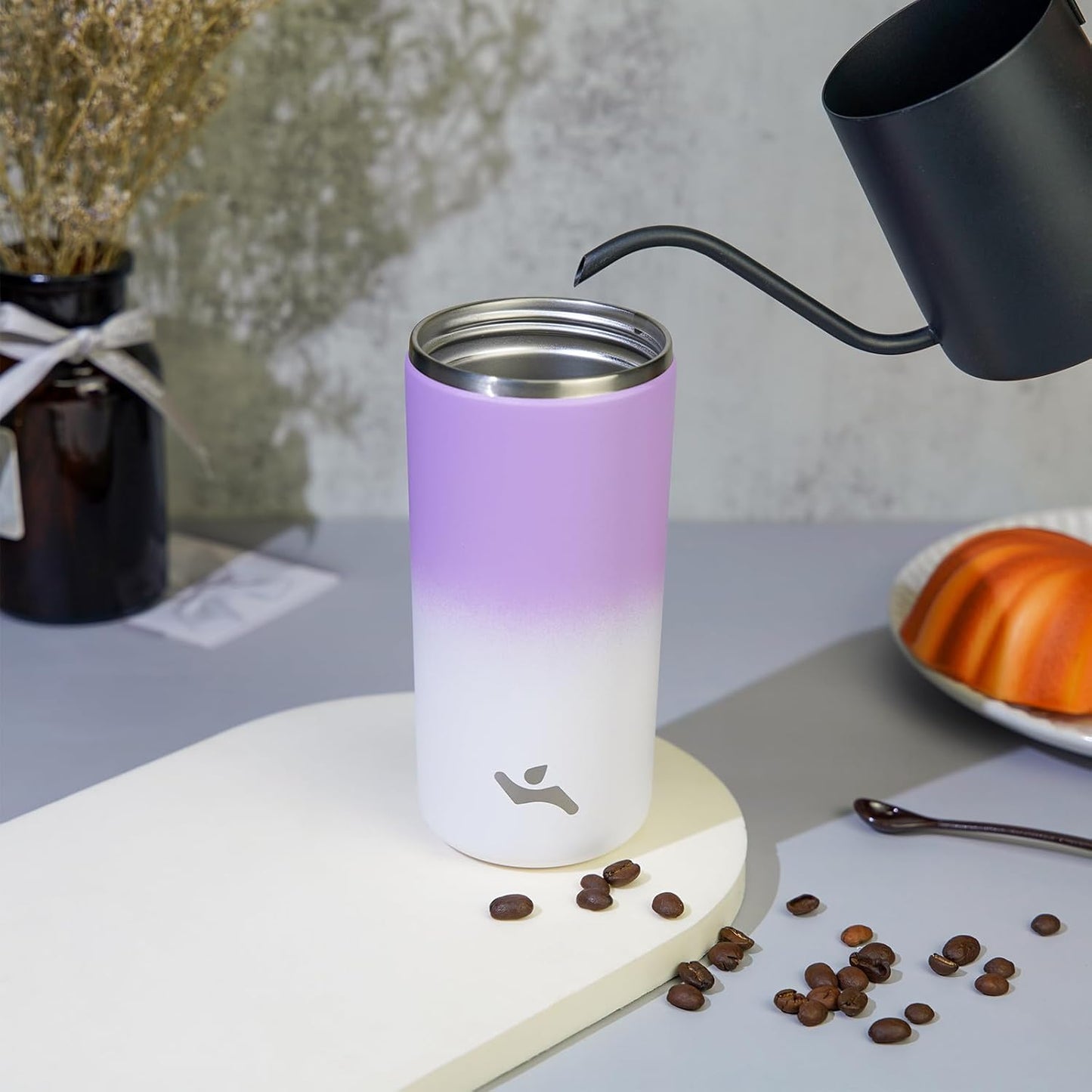 16oz Travel Coffee Mug with Lid, Insulated Stainless Tumbler | Caramel; BPA-free, leak-proof travel mug for hot coffee, iced coffee, office, home, camping, commute & daily use