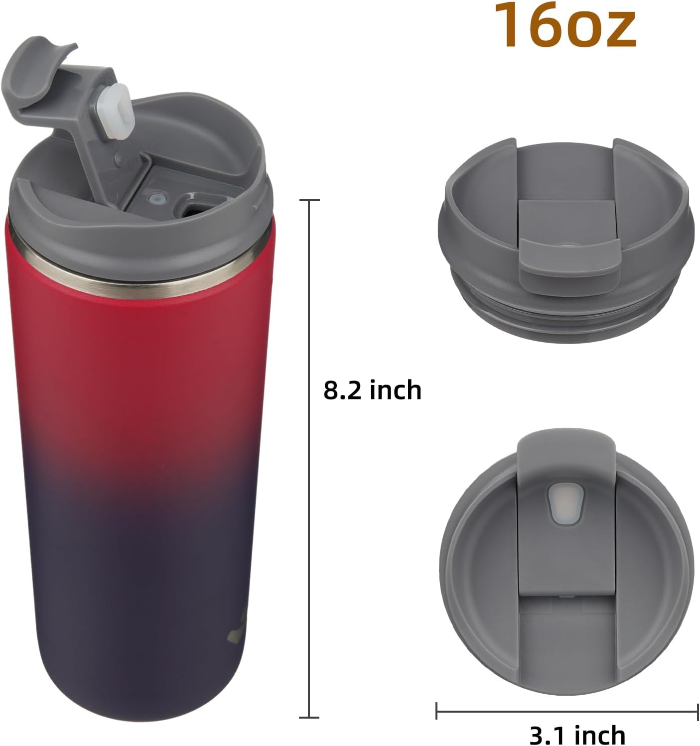 16oz Travel Coffee Mug with Lid, Insulated Stainless Tumbler | Caramel; BPA-free, leak-proof travel mug for hot coffee, iced coffee, office, home, camping, commute & daily use