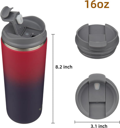 16oz Travel Coffee Mug with Lid, Insulated Stainless Tumbler | Caramel; BPA-free, leak-proof travel mug for hot coffee, iced coffee, office, home, camping, commute & daily use