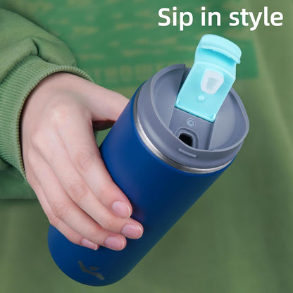 16oz Travel Coffee Mug with Lid, Insulated Stainless Tumbler | Caramel; BPA-free, leak-proof travel mug for hot coffee, iced coffee, office, home, camping, commute & daily use
