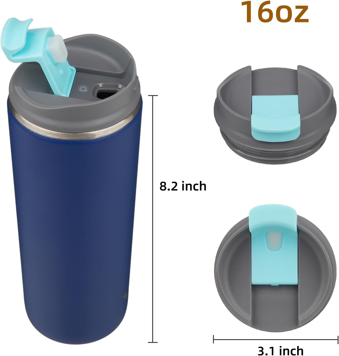 16oz Travel Coffee Mug with Lid, Insulated Stainless Tumbler | Caramel; BPA-free, leak-proof travel mug for hot coffee, iced coffee, office, home, camping, commute & daily use