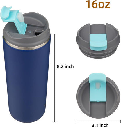 16oz Travel Coffee Mug with Lid, Insulated Stainless Tumbler | Caramel; BPA-free, leak-proof travel mug for hot coffee, iced coffee, office, home, camping, commute & daily use