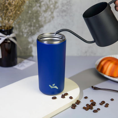 16oz Travel Coffee Mug with Lid, Insulated Stainless Tumbler | Caramel; BPA-free, leak-proof travel mug for hot coffee, iced coffee, office, home, camping, commute & daily use