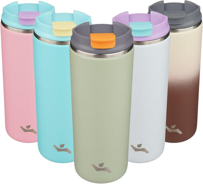 16oz Travel Coffee Mug with Lid, Insulated Stainless Tumbler | Caramel; BPA-free, leak-proof travel mug for hot coffee, iced coffee, office, home, camping, commute & daily use