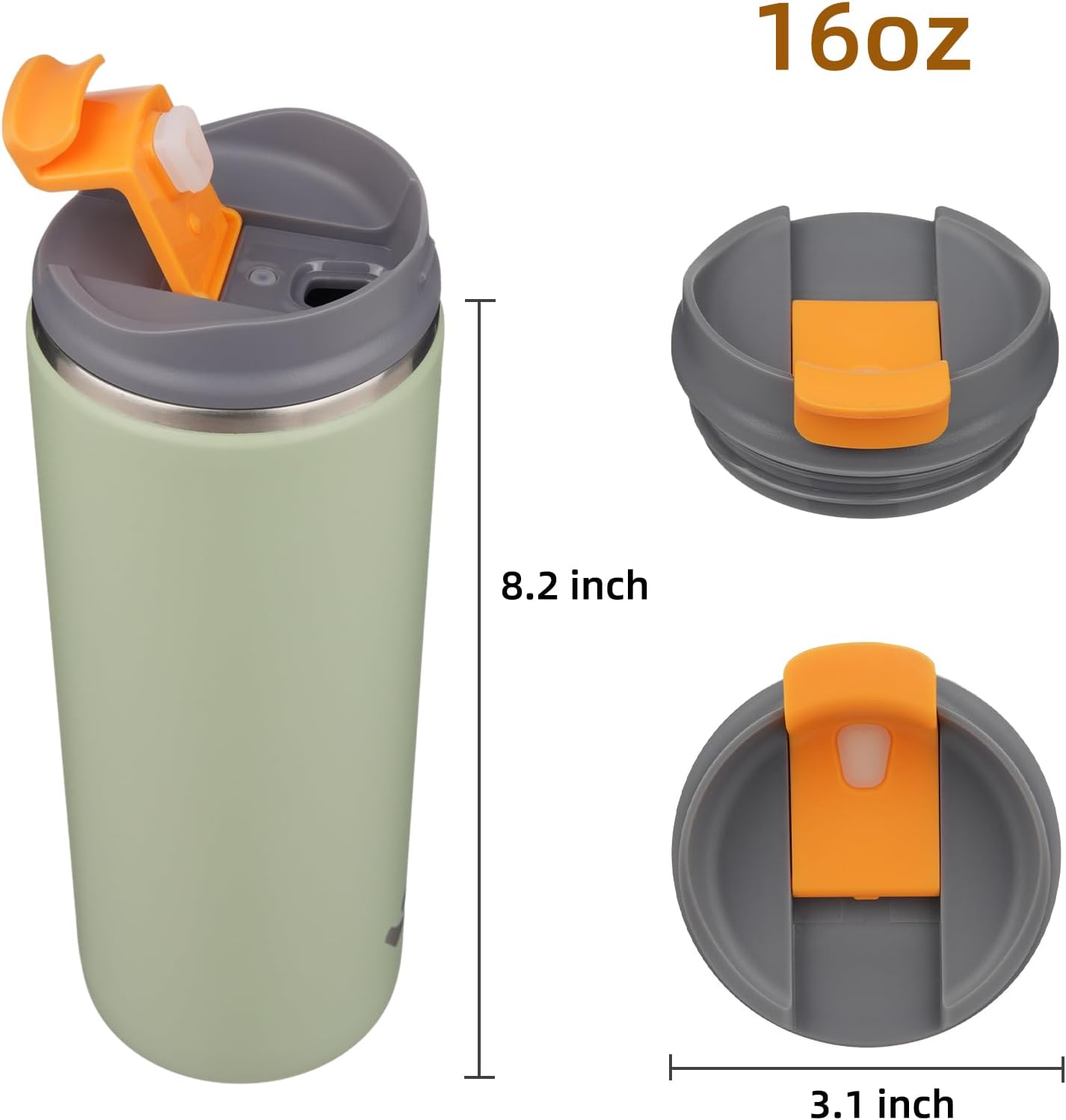 16oz Travel Coffee Mug with Lid, Insulated Stainless Tumbler | Caramel; BPA-free, leak-proof travel mug for hot coffee, iced coffee, office, home, camping, commute & daily use