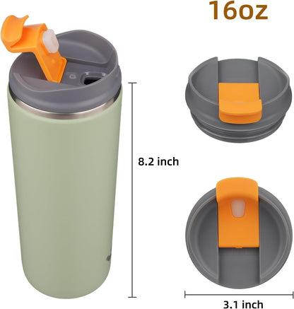 16oz Travel Coffee Mug with Lid, Insulated Stainless Tumbler | Caramel; BPA-free, leak-proof travel mug for hot coffee, iced coffee, office, home, camping, commute & daily use
