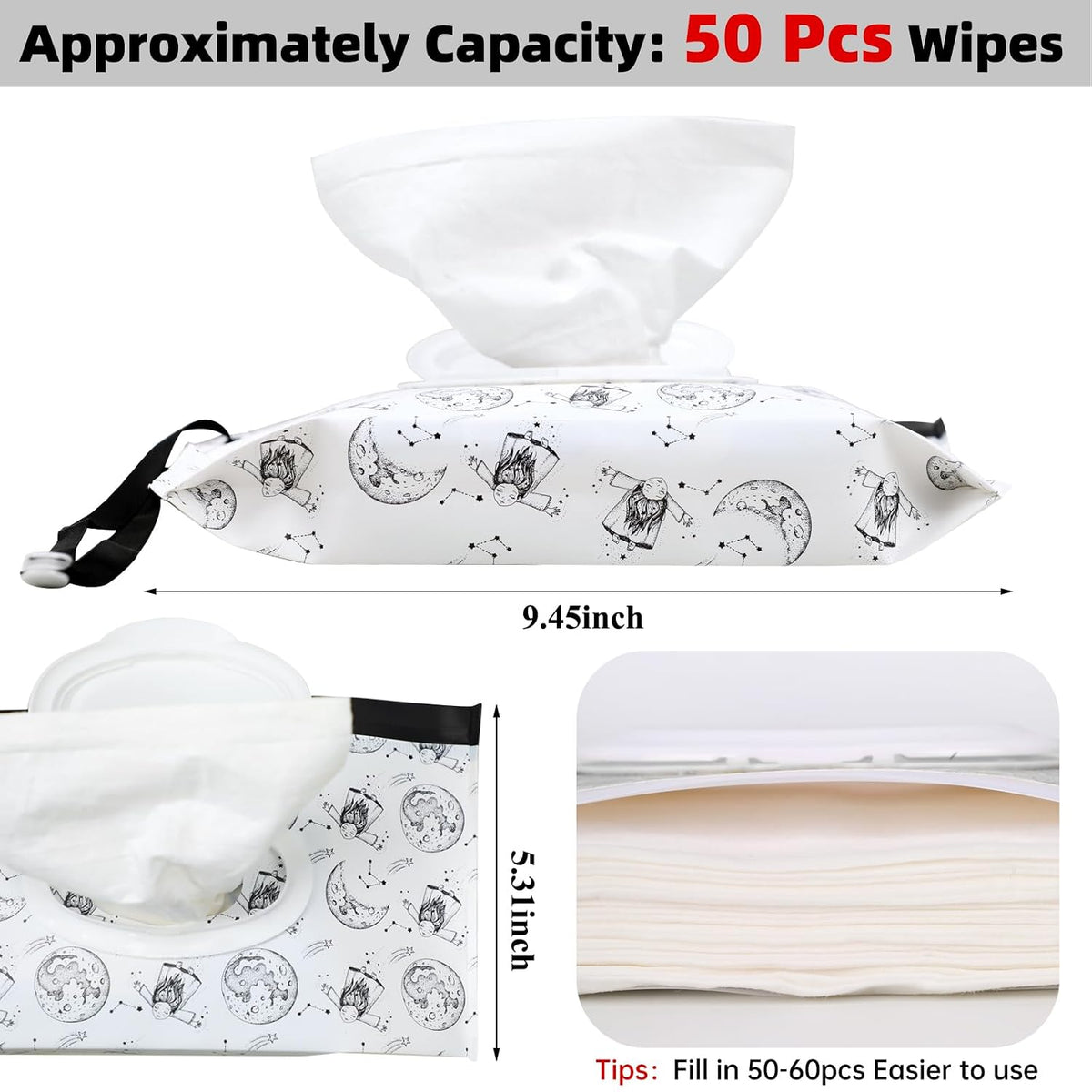 2Packs Baby Wipes Dispenser Portable Baby Wipe Holder Refillable Wet Wipes Container Reusable Travel Wipes Case, Keeps Wipes Fresh(Blue)