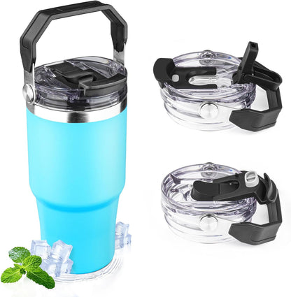 20oz Tumbler with Handle and Flip Straw Lid Double Wall Insulated Travel Coffee Mug Stainless Steel Vacuum Insulated Coffee Tumbler Cup for Hot and Cold Beverages,Leak-proof&BPA-free (20oz,Black)