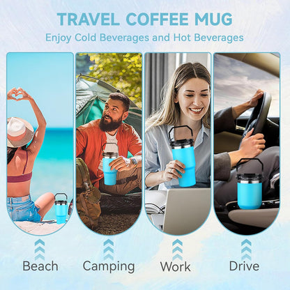 20oz Tumbler with Handle and Flip Straw Lid Double Wall Insulated Travel Coffee Mug Stainless Steel Vacuum Insulated Coffee Tumbler Cup for Hot and Cold Beverages,Leak-proof&BPA-free (20oz,Black)
