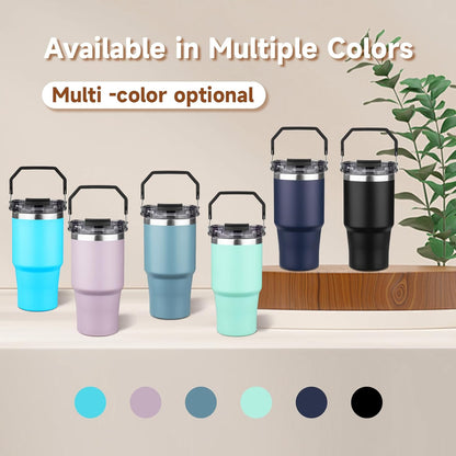 20oz Tumbler with Handle and Flip Straw Lid Double Wall Insulated Travel Coffee Mug Stainless Steel Vacuum Insulated Coffee Tumbler Cup for Hot and Cold Beverages,Leak-proof&BPA-free (20oz,Black)