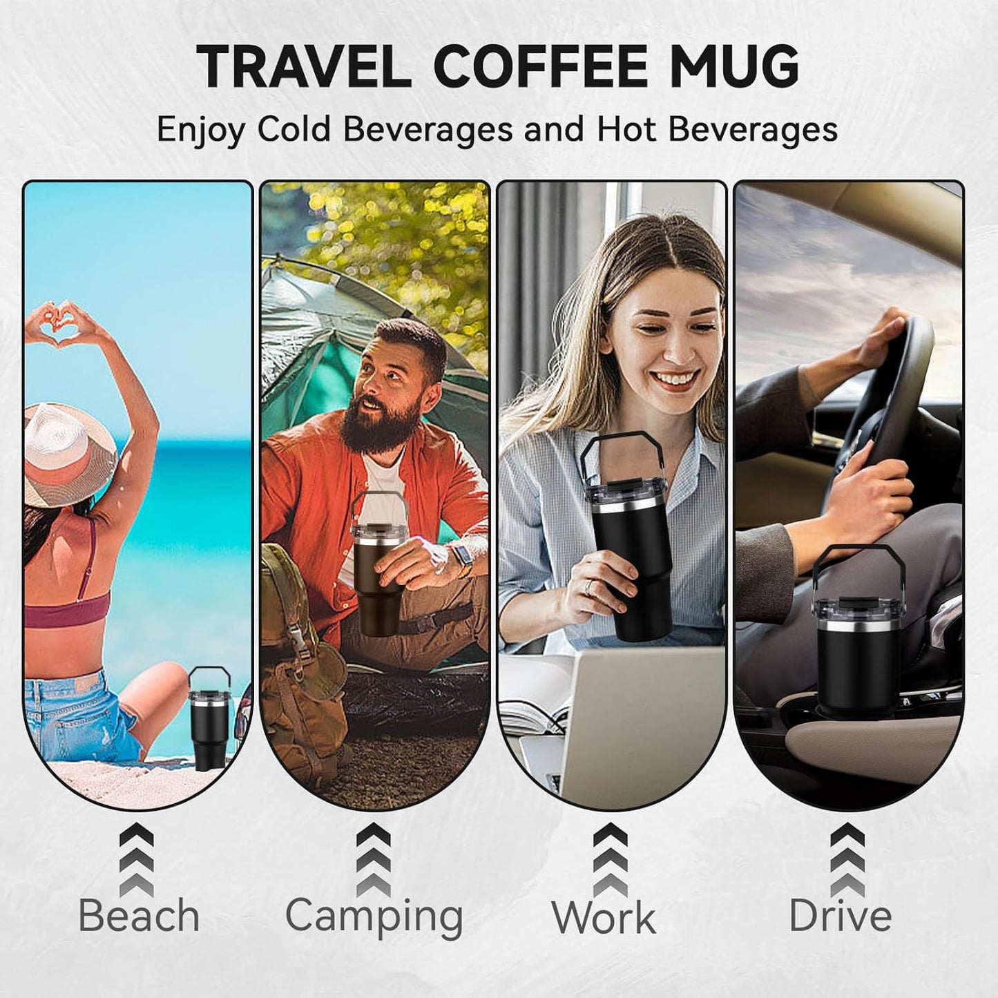 20oz Tumbler with Handle and Flip Straw Lid Double Wall Insulated Travel Coffee Mug Stainless Steel Vacuum Insulated Coffee Tumbler Cup for Hot and Cold Beverages,Leak-proof&BPA-free (20oz,Black)