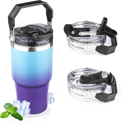 20oz Tumbler with Handle and Flip Straw Lid Double Wall Insulated Travel Coffee Mug Stainless Steel Vacuum Insulated Coffee Tumbler Cup for Hot and Cold Beverages,Leak-proof&BPA-free (20oz,Black)