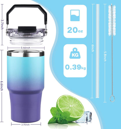 20oz Tumbler with Handle and Flip Straw Lid Double Wall Insulated Travel Coffee Mug Stainless Steel Vacuum Insulated Coffee Tumbler Cup for Hot and Cold Beverages,Leak-proof&BPA-free (20oz,Black)