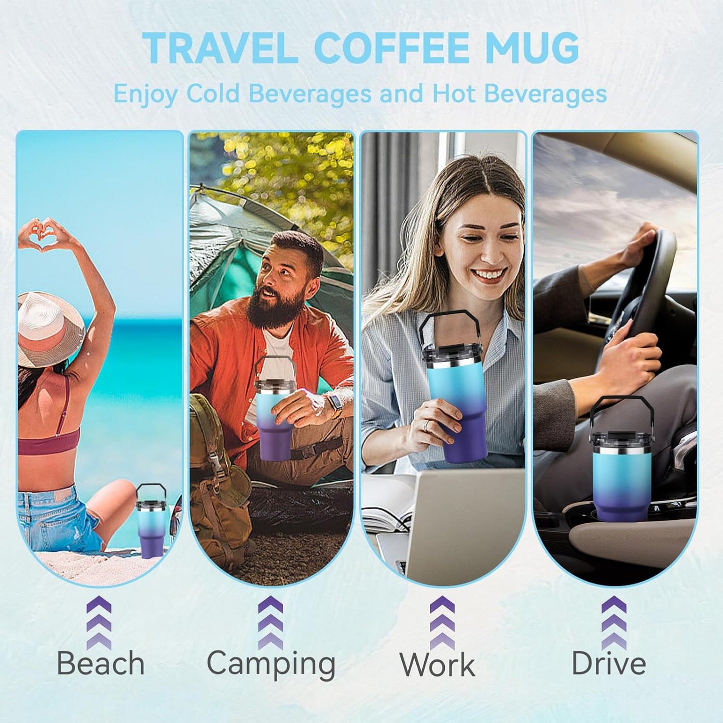 20oz Tumbler with Handle and Flip Straw Lid Double Wall Insulated Travel Coffee Mug Stainless Steel Vacuum Insulated Coffee Tumbler Cup for Hot and Cold Beverages,Leak-proof&BPA-free (20oz,Black)