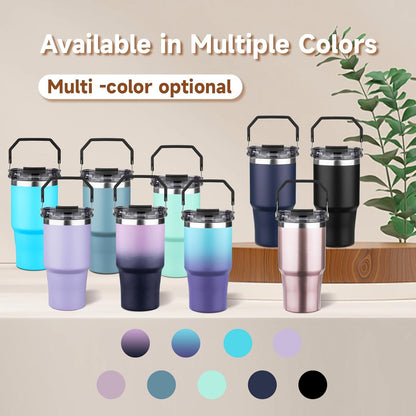 20oz Tumbler with Handle and Flip Straw Lid Double Wall Insulated Travel Coffee Mug Stainless Steel Vacuum Insulated Coffee Tumbler Cup for Hot and Cold Beverages,Leak-proof&BPA-free (20oz,Black)