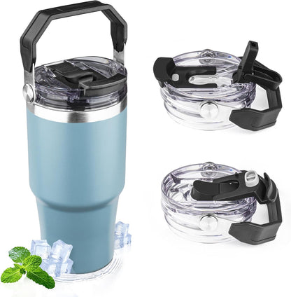 20oz Tumbler with Handle and Flip Straw Lid Double Wall Insulated Travel Coffee Mug Stainless Steel Vacuum Insulated Coffee Tumbler Cup for Hot and Cold Beverages,Leak-proof&BPA-free (20oz,Black)