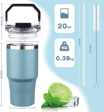 20oz Tumbler with Handle and Flip Straw Lid Double Wall Insulated Travel Coffee Mug Stainless Steel Vacuum Insulated Coffee Tumbler Cup for Hot and Cold Beverages,Leak-proof&BPA-free (20oz,Black)