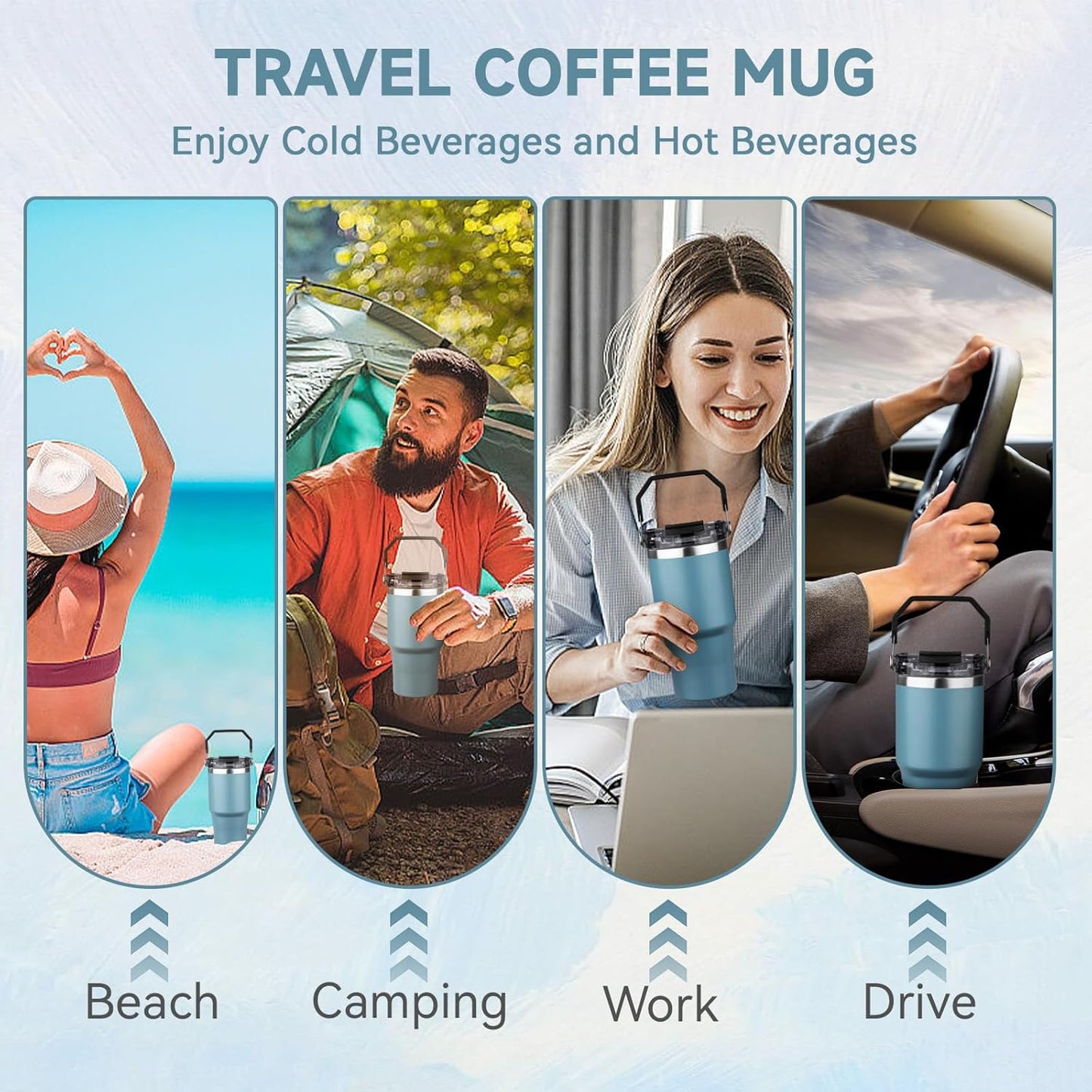 20oz Tumbler with Handle and Flip Straw Lid Double Wall Insulated Travel Coffee Mug Stainless Steel Vacuum Insulated Coffee Tumbler Cup for Hot and Cold Beverages,Leak-proof&BPA-free (20oz,Black)