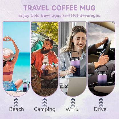 20oz Tumbler with Handle and Flip Straw Lid Double Wall Insulated Travel Coffee Mug Stainless Steel Vacuum Insulated Coffee Tumbler Cup for Hot and Cold Beverages,Leak-proof&BPA-free (20oz,Black)