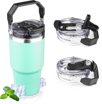 20oz Tumbler with Handle and Flip Straw Lid Double Wall Insulated Travel Coffee Mug Stainless Steel Vacuum Insulated Coffee Tumbler Cup for Hot and Cold Beverages,Leak-proof&BPA-free (20oz,Black)