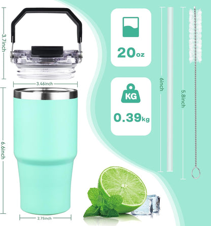 20oz Tumbler with Handle and Flip Straw Lid Double Wall Insulated Travel Coffee Mug Stainless Steel Vacuum Insulated Coffee Tumbler Cup for Hot and Cold Beverages,Leak-proof&BPA-free (20oz,Black)
