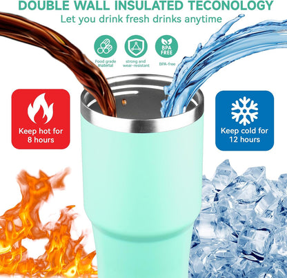 20oz Tumbler with Handle and Flip Straw Lid Double Wall Insulated Travel Coffee Mug Stainless Steel Vacuum Insulated Coffee Tumbler Cup for Hot and Cold Beverages,Leak-proof&BPA-free (20oz,Black)