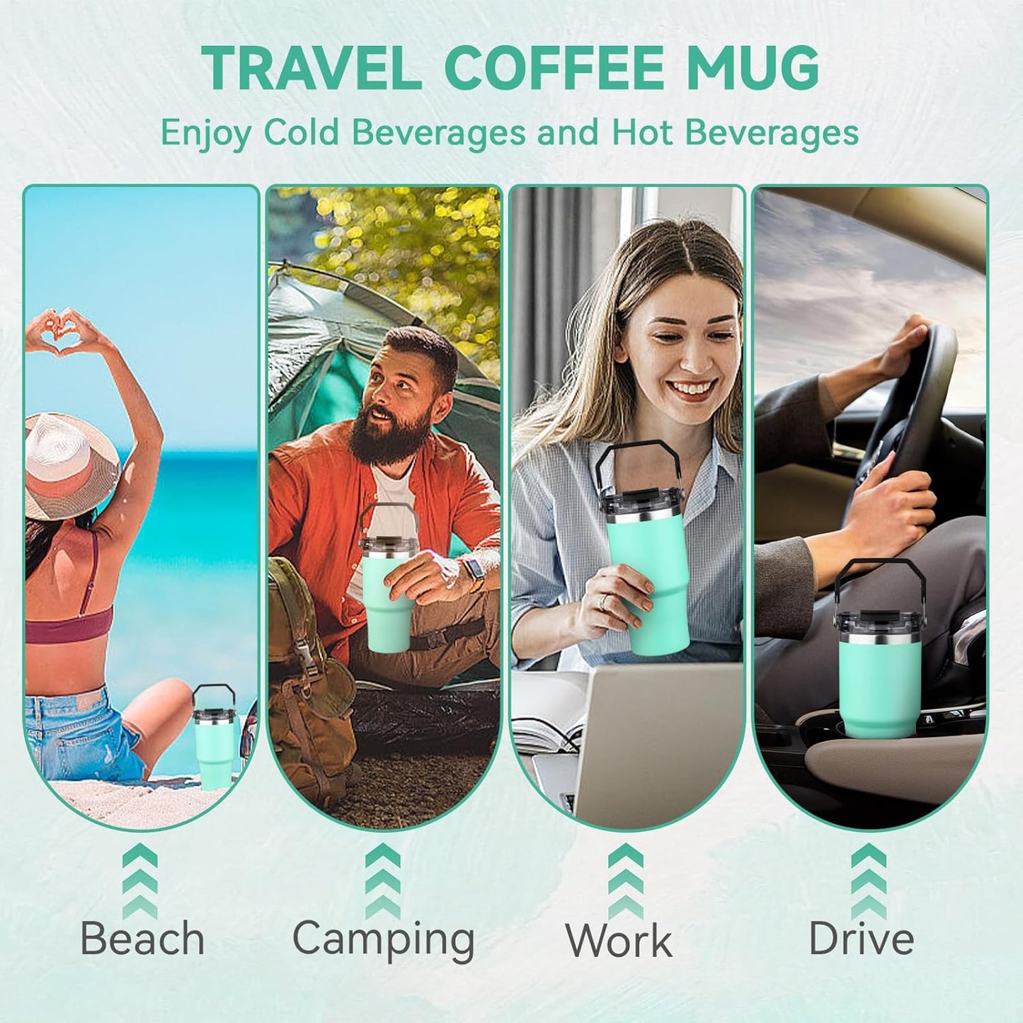 20oz Tumbler with Handle and Flip Straw Lid Double Wall Insulated Travel Coffee Mug Stainless Steel Vacuum Insulated Coffee Tumbler Cup for Hot and Cold Beverages,Leak-proof&BPA-free (20oz,Black)