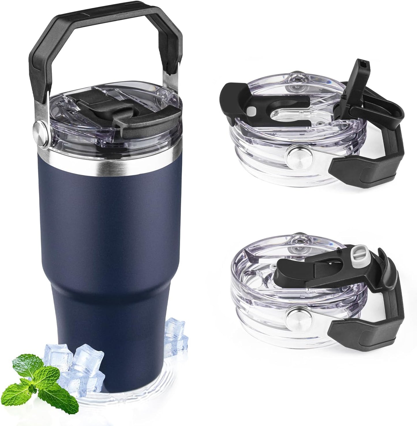 20oz Tumbler with Handle and Flip Straw Lid Double Wall Insulated Travel Coffee Mug Stainless Steel Vacuum Insulated Coffee Tumbler Cup for Hot and Cold Beverages,Leak-proof&BPA-free (20oz,Black)