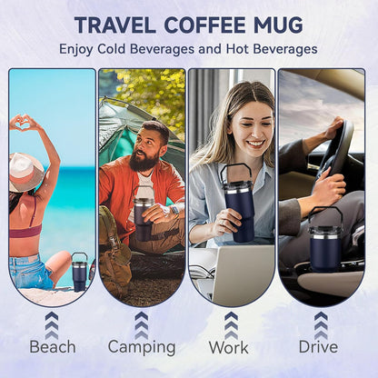20oz Tumbler with Handle and Flip Straw Lid Double Wall Insulated Travel Coffee Mug Stainless Steel Vacuum Insulated Coffee Tumbler Cup for Hot and Cold Beverages,Leak-proof&BPA-free (20oz,Black)