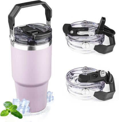 20oz Tumbler with Handle and Flip Straw Lid Double Wall Insulated Travel Coffee Mug Stainless Steel Vacuum Insulated Coffee Tumbler Cup for Hot and Cold Beverages,Leak-proof&BPA-free (20oz,Black)