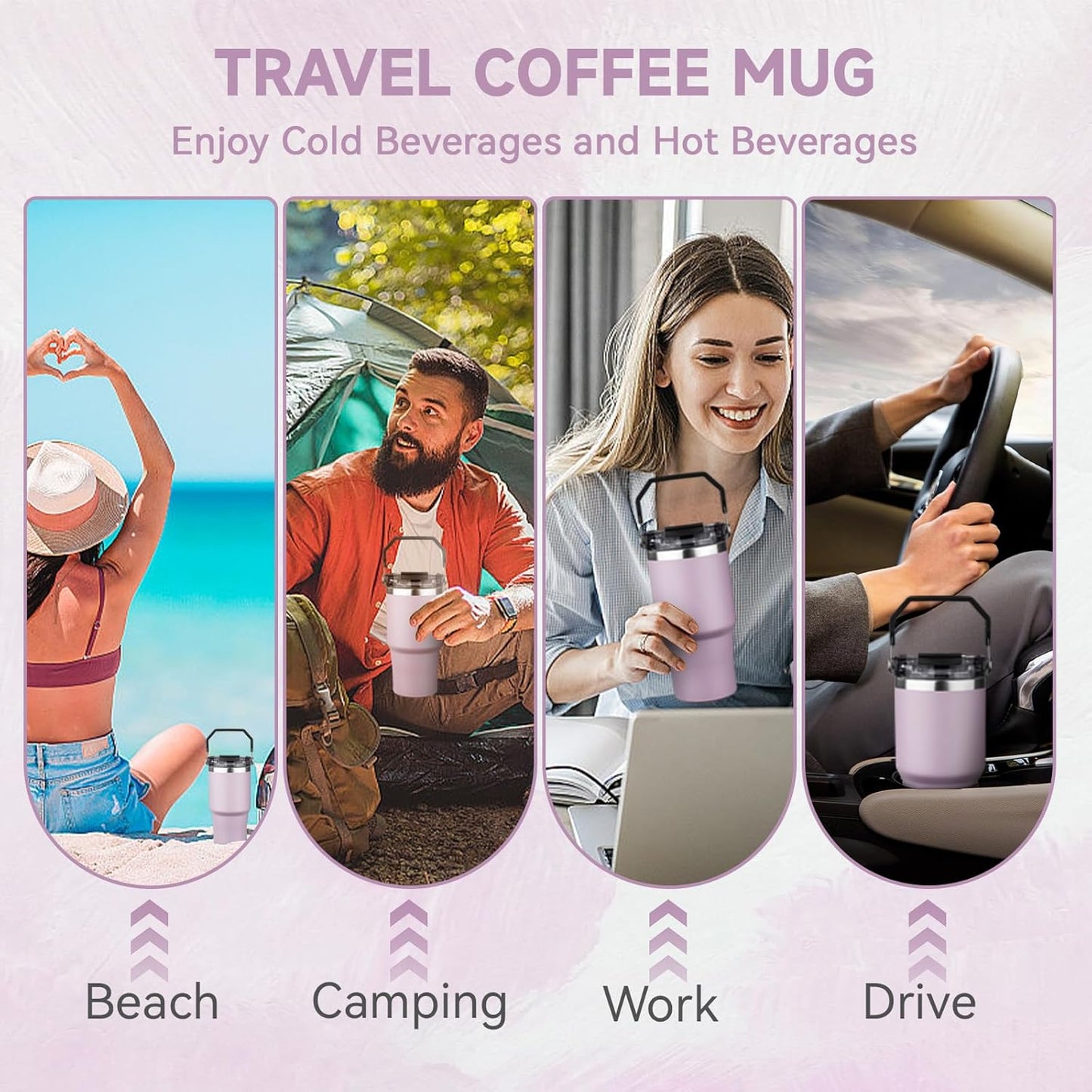 20oz Tumbler with Handle and Flip Straw Lid Double Wall Insulated Travel Coffee Mug Stainless Steel Vacuum Insulated Coffee Tumbler Cup for Hot and Cold Beverages,Leak-proof&BPA-free (20oz,Black)