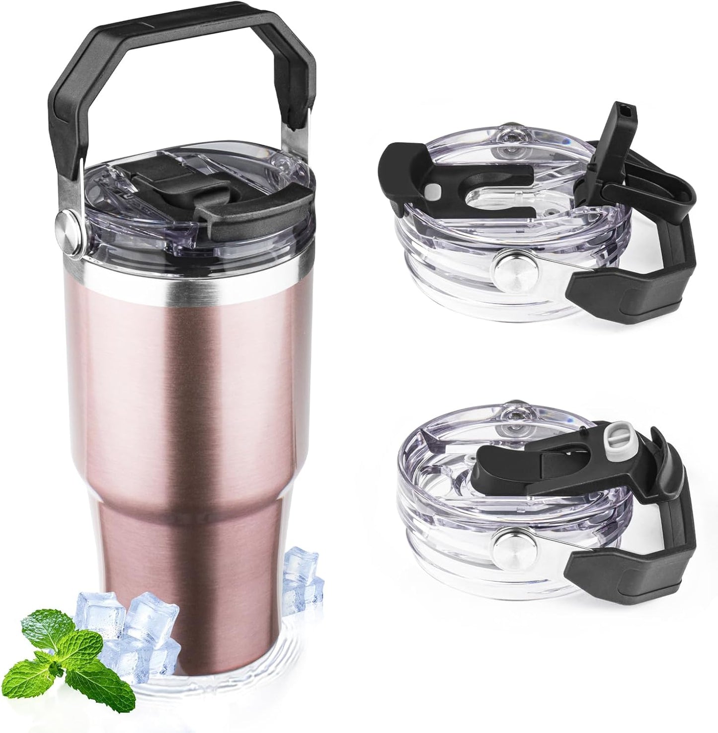 20oz Tumbler with Handle and Flip Straw Lid Double Wall Insulated Travel Coffee Mug Stainless Steel Vacuum Insulated Coffee Tumbler Cup for Hot and Cold Beverages,Leak-proof&BPA-free (20oz,Black)