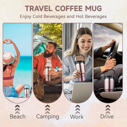 20oz Tumbler with Handle and Flip Straw Lid Double Wall Insulated Travel Coffee Mug Stainless Steel Vacuum Insulated Coffee Tumbler Cup for Hot and Cold Beverages,Leak-proof&BPA-free (20oz,Black)