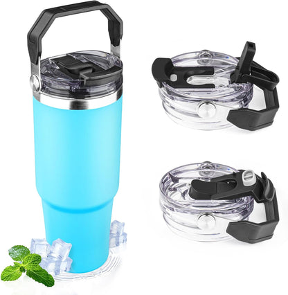 20oz Tumbler with Handle and Flip Straw Lid Double Wall Insulated Travel Coffee Mug Stainless Steel Vacuum Insulated Coffee Tumbler Cup for Hot and Cold Beverages,Leak-proof&BPA-free (20oz,Black)