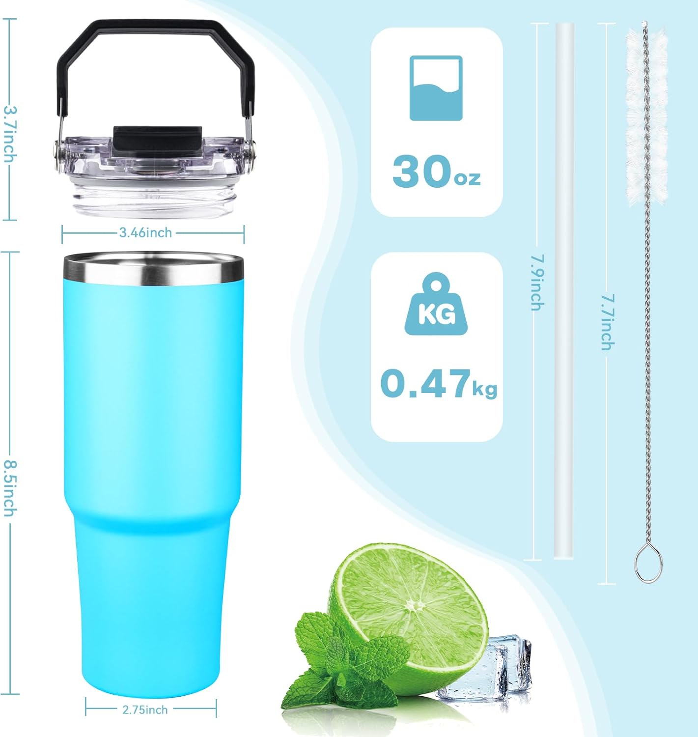 20oz Tumbler with Handle and Flip Straw Lid Double Wall Insulated Travel Coffee Mug Stainless Steel Vacuum Insulated Coffee Tumbler Cup for Hot and Cold Beverages,Leak-proof&BPA-free (20oz,Black)