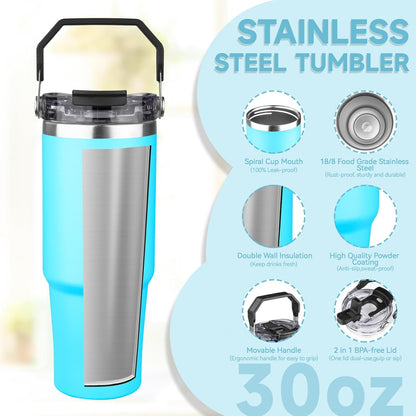 20oz Tumbler with Handle and Flip Straw Lid Double Wall Insulated Travel Coffee Mug Stainless Steel Vacuum Insulated Coffee Tumbler Cup for Hot and Cold Beverages,Leak-proof&BPA-free (20oz,Black)