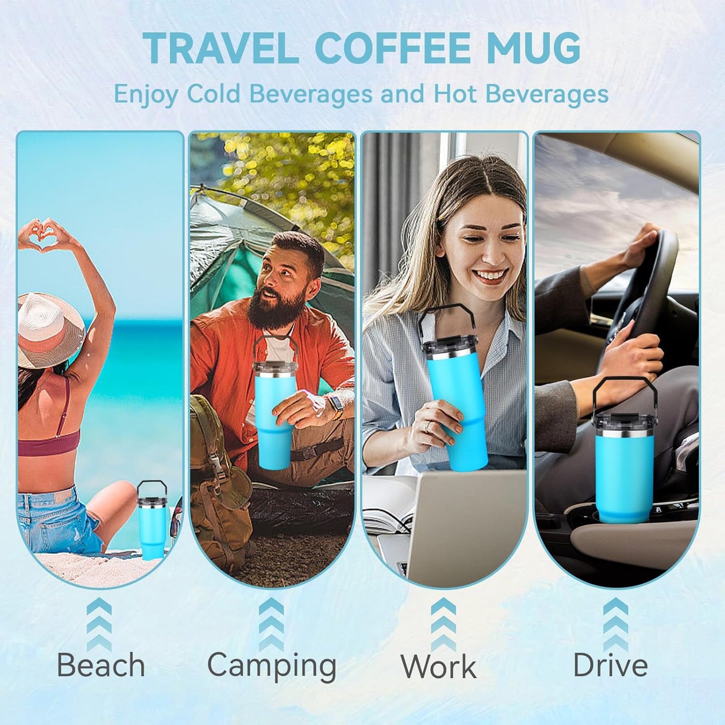 20oz Tumbler with Handle and Flip Straw Lid Double Wall Insulated Travel Coffee Mug Stainless Steel Vacuum Insulated Coffee Tumbler Cup for Hot and Cold Beverages,Leak-proof&BPA-free (20oz,Black)
