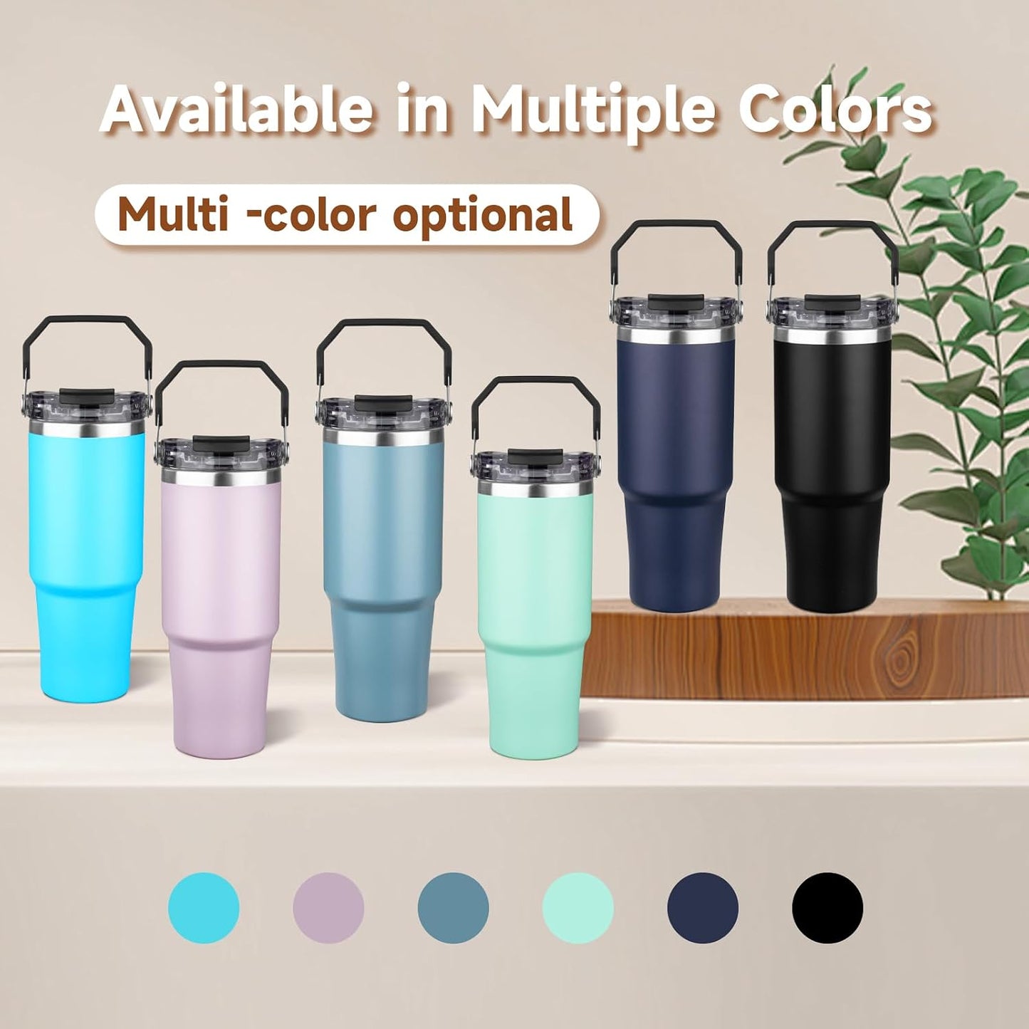 20oz Tumbler with Handle and Flip Straw Lid Double Wall Insulated Travel Coffee Mug Stainless Steel Vacuum Insulated Coffee Tumbler Cup for Hot and Cold Beverages,Leak-proof&BPA-free (20oz,Black)