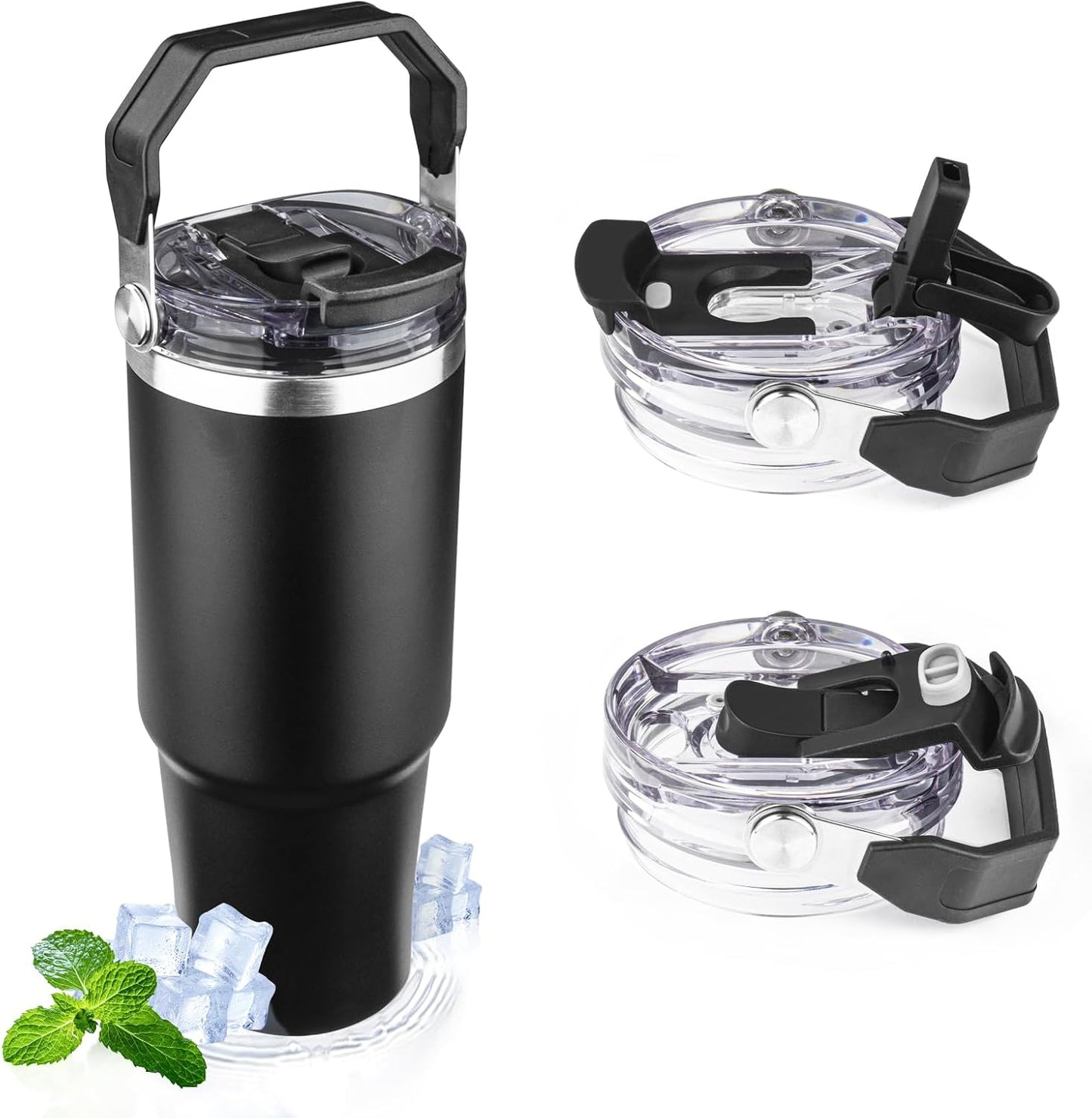 20oz Tumbler with Handle and Flip Straw Lid Double Wall Insulated Travel Coffee Mug Stainless Steel Vacuum Insulated Coffee Tumbler Cup for Hot and Cold Beverages,Leak-proof&BPA-free (20oz,Black)