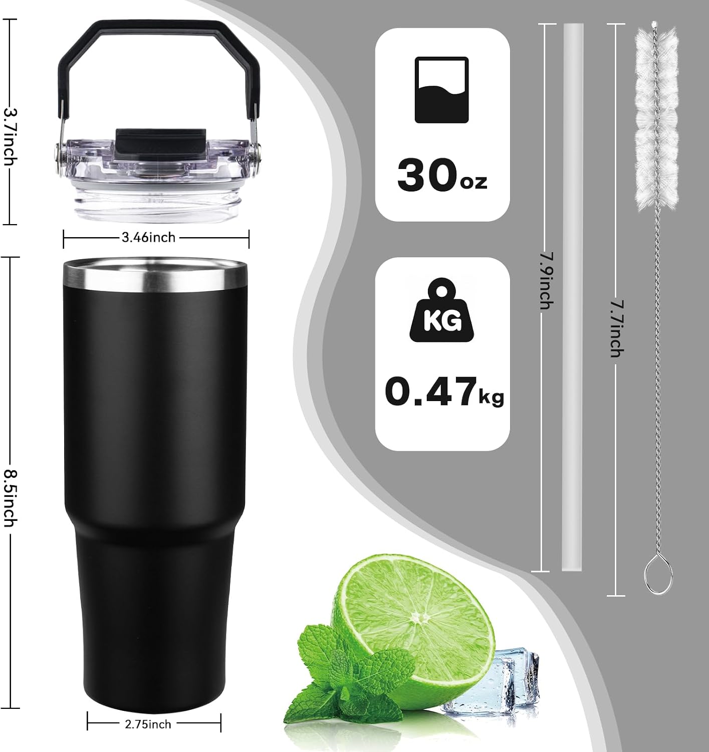 20oz Tumbler with Handle and Flip Straw Lid Double Wall Insulated Travel Coffee Mug Stainless Steel Vacuum Insulated Coffee Tumbler Cup for Hot and Cold Beverages,Leak-proof&BPA-free (20oz,Black)